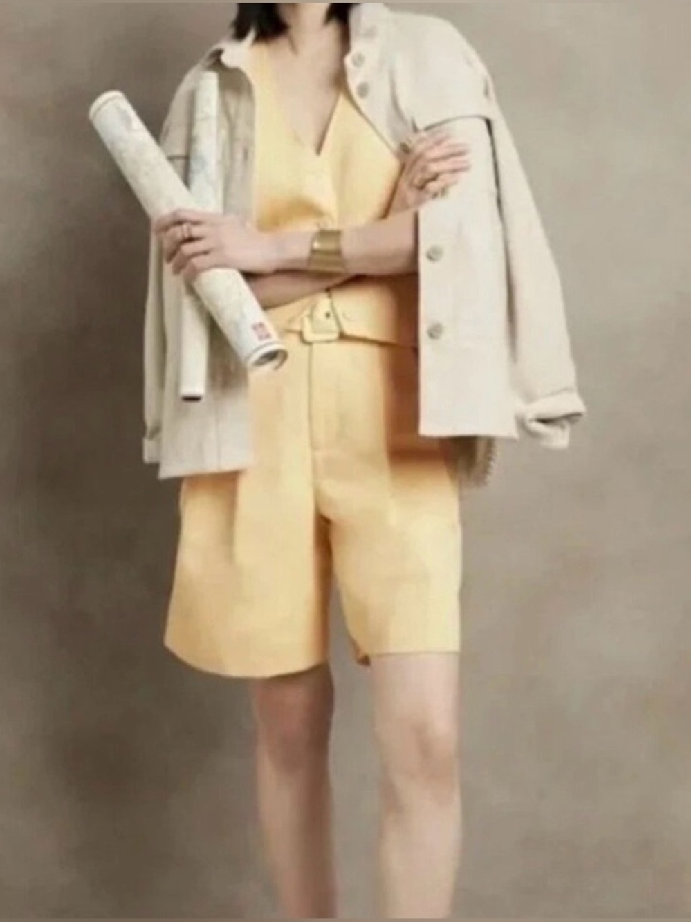 Banana Republic Yellow High-Waist Belted Shorts